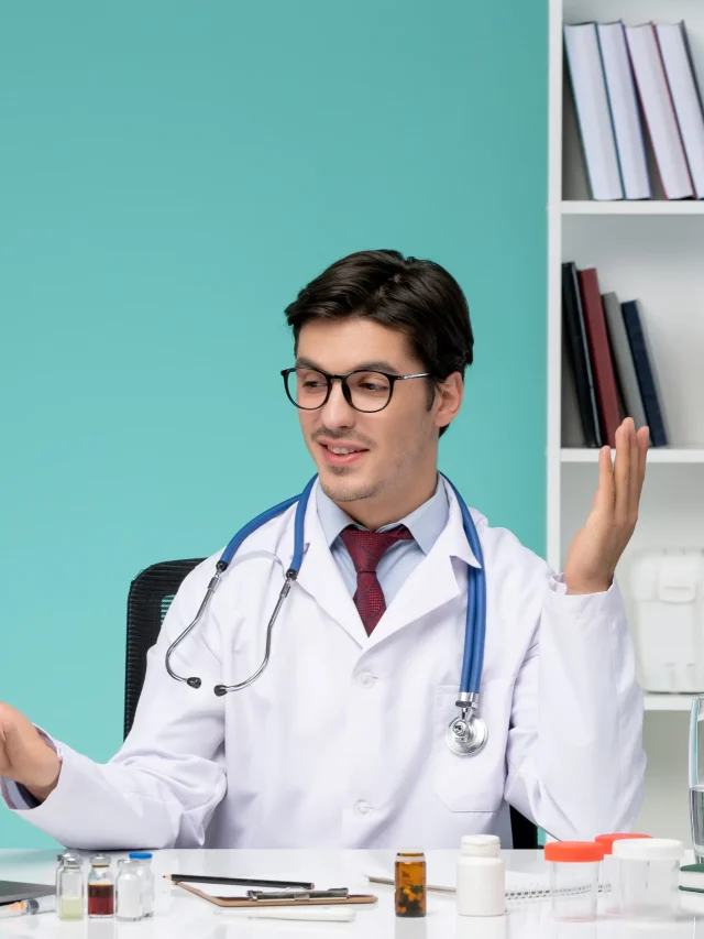 medical-working-remotely-computer-serious-cute-smart-doctor-lab-coat-waving-hands